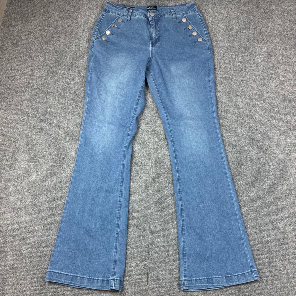 Zoe+Phoebe Slim Bootcut High Rise Sailor Button Jeans Blue Denim Womens 10 29x30